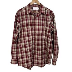 CC Filson Mens Plaid Button Up Shirt L Red 100% Wool USA Made Long Sleeve